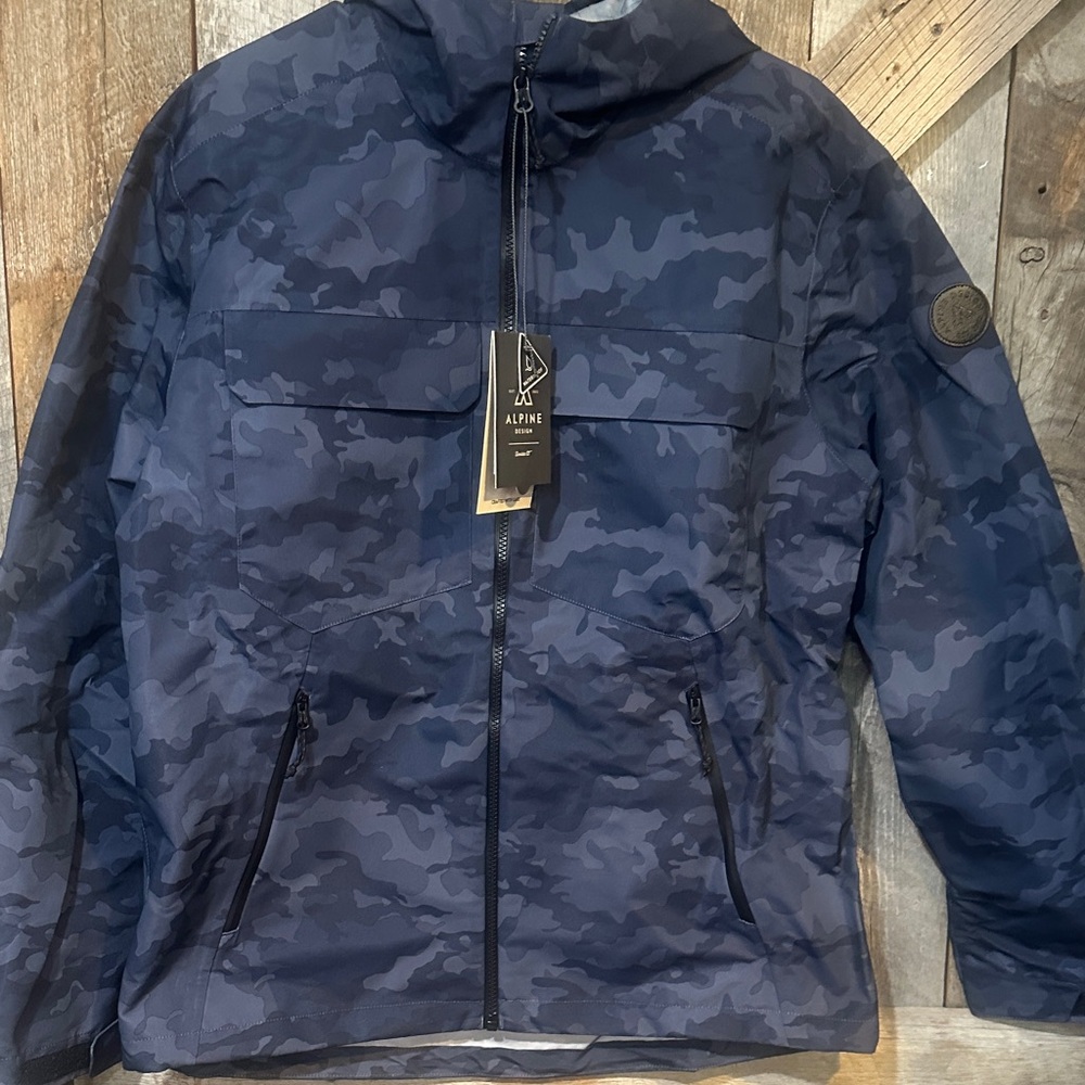 Alpine Men’s Blue Navy Camo Hooded Snow Jacket